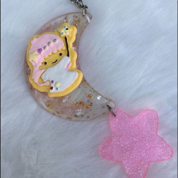 Little twin stars lala necklace glitter Kawaii gyaru y2k pastel goth festival - Picture 3 of 6